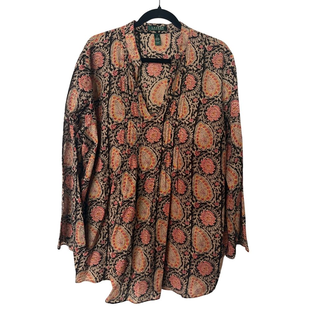 Lauren Ralph Lauren Cotton Top Paisley Prink Black Orange Sz 2X